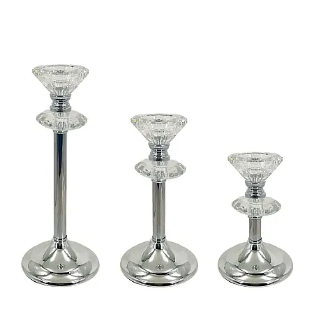 ΚΗΡΟΠΗΓΕΙΑ ΜΕΤΑΛΛΙΚA ΑΣΗΜΙ/ΛΕΥΚΟ ΣΕΤ/3 ΚΛΑΣΙΚΟ ΡΑΒΔΟΣ ΜΕ ΚΡΥΣΤΑΛΛΑ-S:Φ10x17,Μ:Φ10x21,L:Φ10x27cm 12/ΚΙΒ